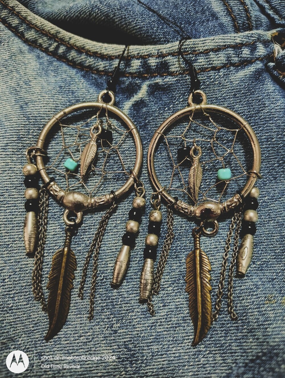 Upcycled VTG Dreamcatcher Earrings Statement Silver Tone Boho Mixed Metal